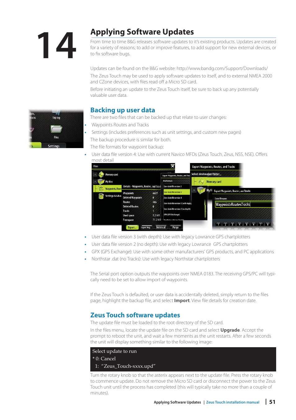 Applying software updates | B&G Zeus Touch 12 User Manual | Page 51 / 66