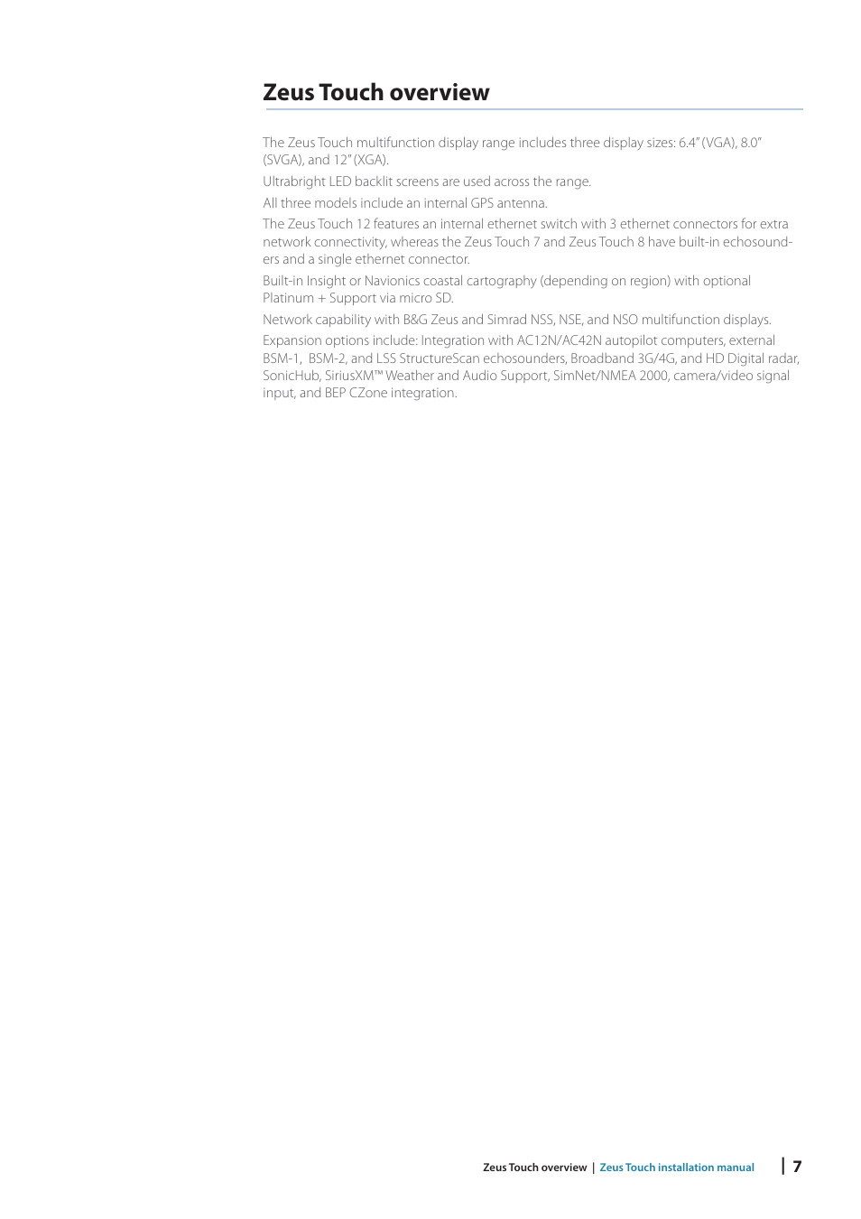 Zeus touch overview | B&G Zeus Touch 12 User Manual | Page 7 / 66