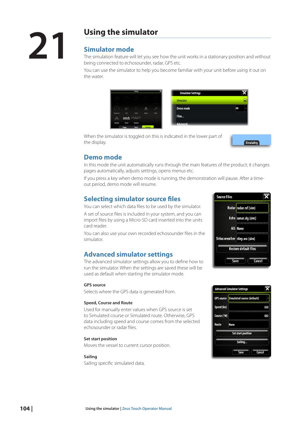 Using the simulator | B&G Zeus Touch 12 User Manual | Page 105 / 115
