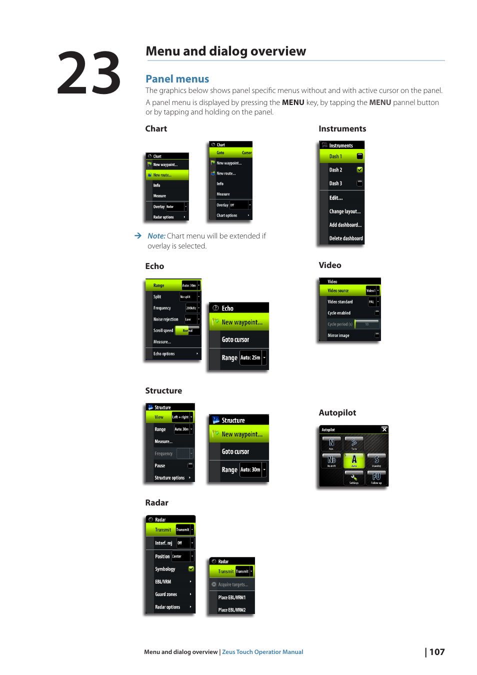 Menu and dialog overview | B&G Zeus Touch 12 User Manual | Page 108 / 115