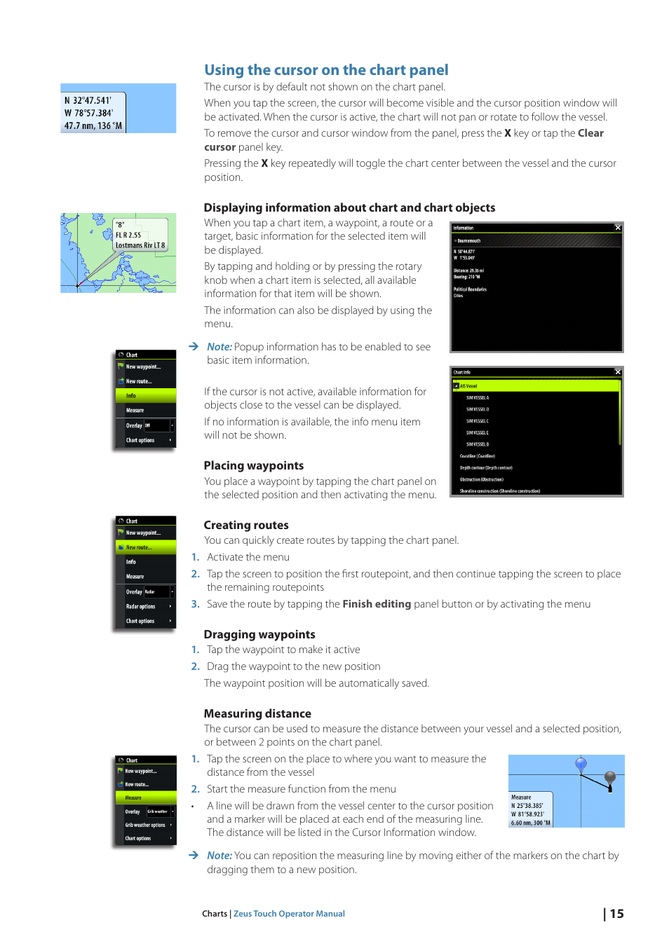Using the cursor on the chart panel | B&G Zeus Touch 12 User Manual | Page 16 / 115