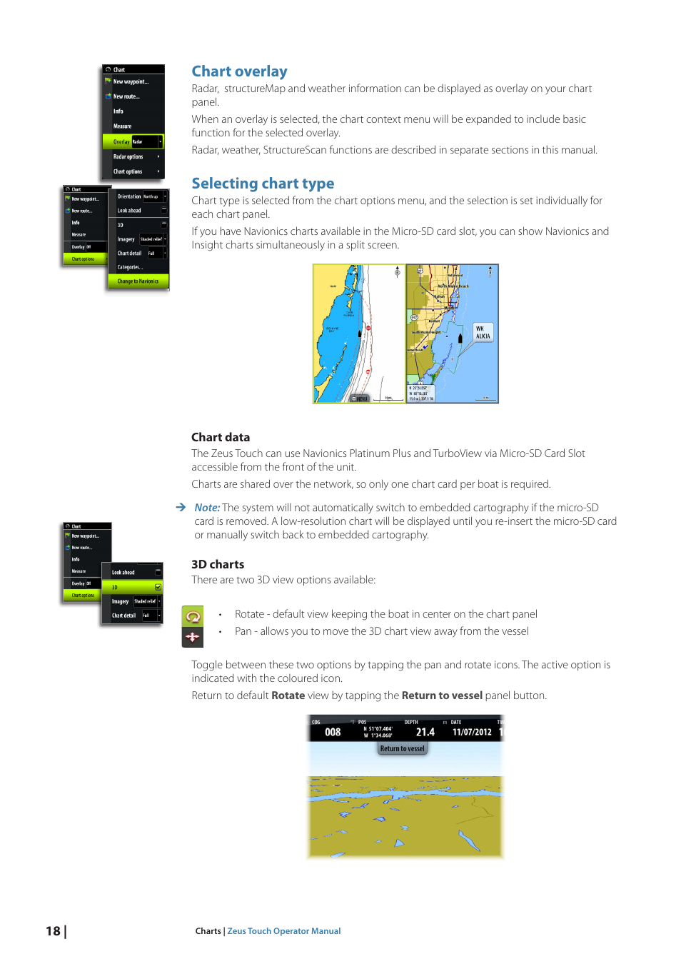 Chart overlay, Selecting chart type | B&G Zeus Touch 12 User Manual | Page 19 / 115