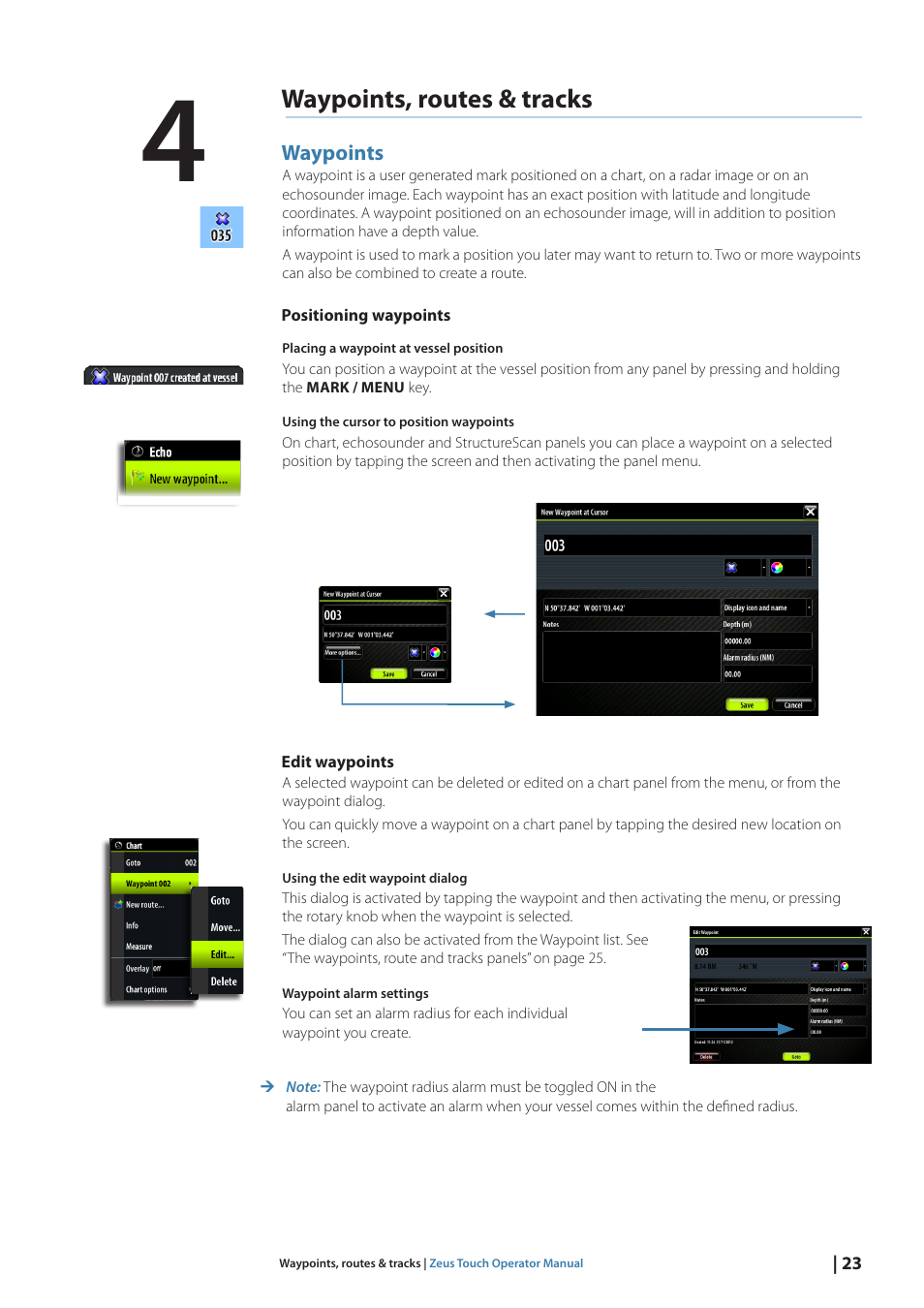 Waypoints, routes & tracks | B&G Zeus Touch 12 User Manual | Page 24 / 115