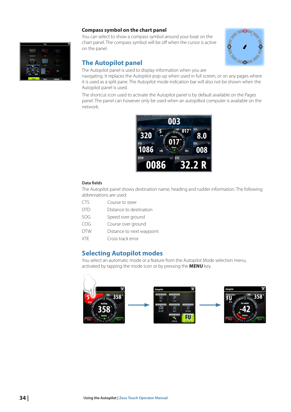 The autopilot panel, Selecting autopilot modes | B&G Zeus Touch 12 User Manual | Page 35 / 115