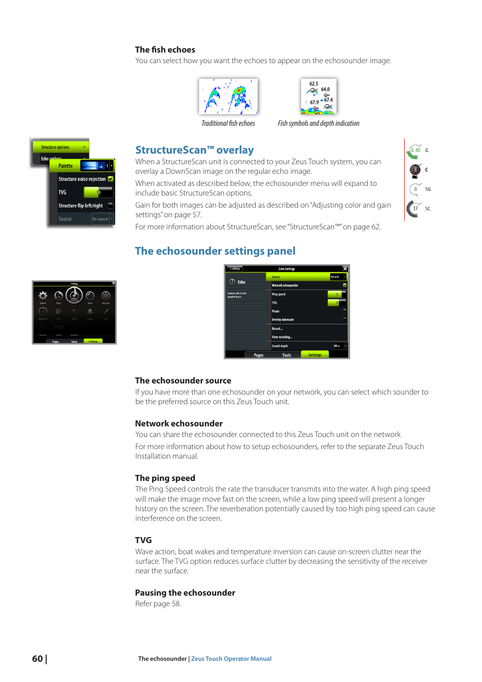 Structurescan™ overlay, The echosounder settings panel | B&G Zeus Touch 12 User Manual | Page 61 / 115