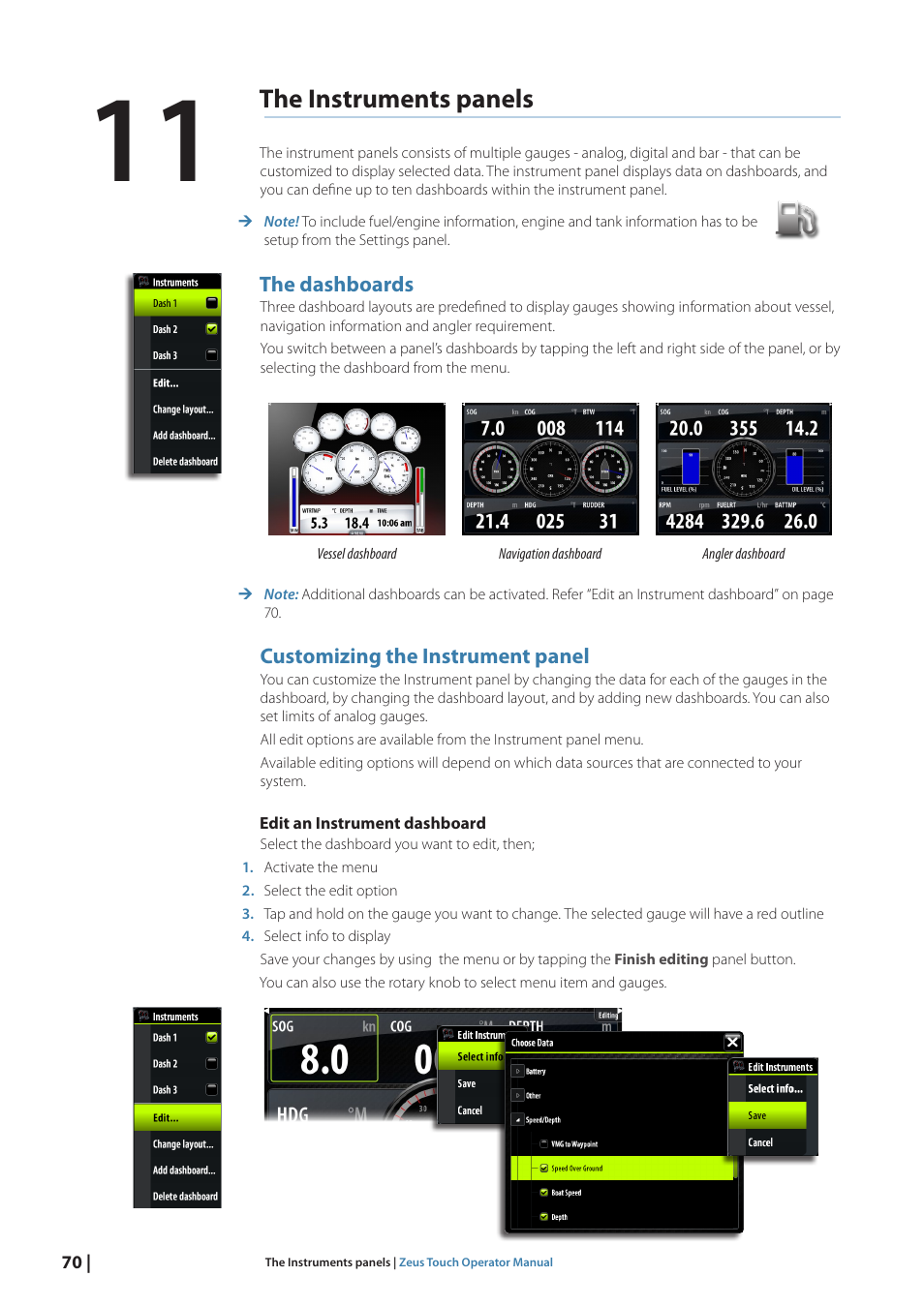 The instruments panels | B&G Zeus Touch 12 User Manual | Page 71 / 115