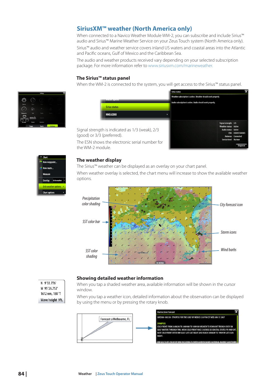 Siriusxm™ weather (north america only) | B&G Zeus Touch 12 User Manual | Page 85 / 115