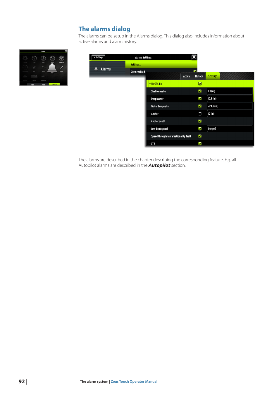 The alarms dialog | B&G Zeus Touch 12 User Manual | Page 93 / 115