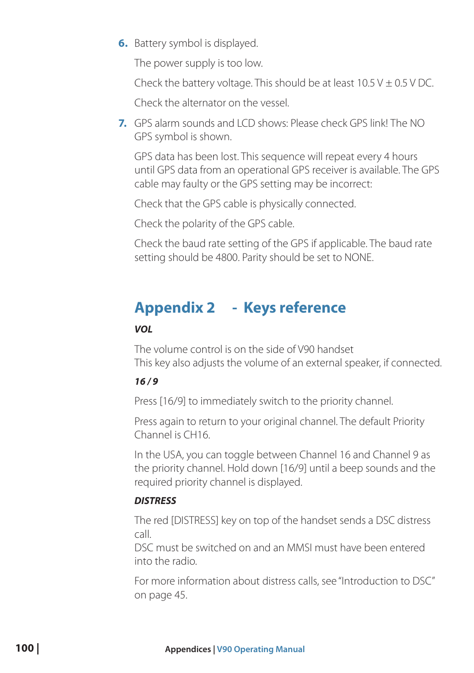 Appendix 2 - keys reference | B&G V90 VHF Radio User Manual | Page 100 / 129