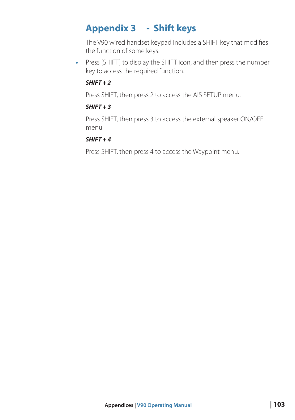 Appendix 3 - shift keys | B&G V90 VHF Radio User Manual | Page 103 / 129