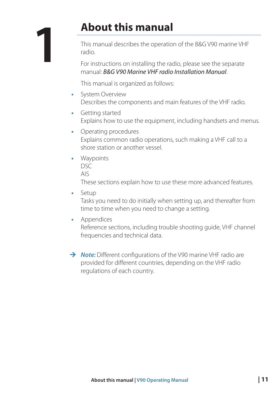 About this manual | B&G V90 VHF Radio User Manual | Page 11 / 129