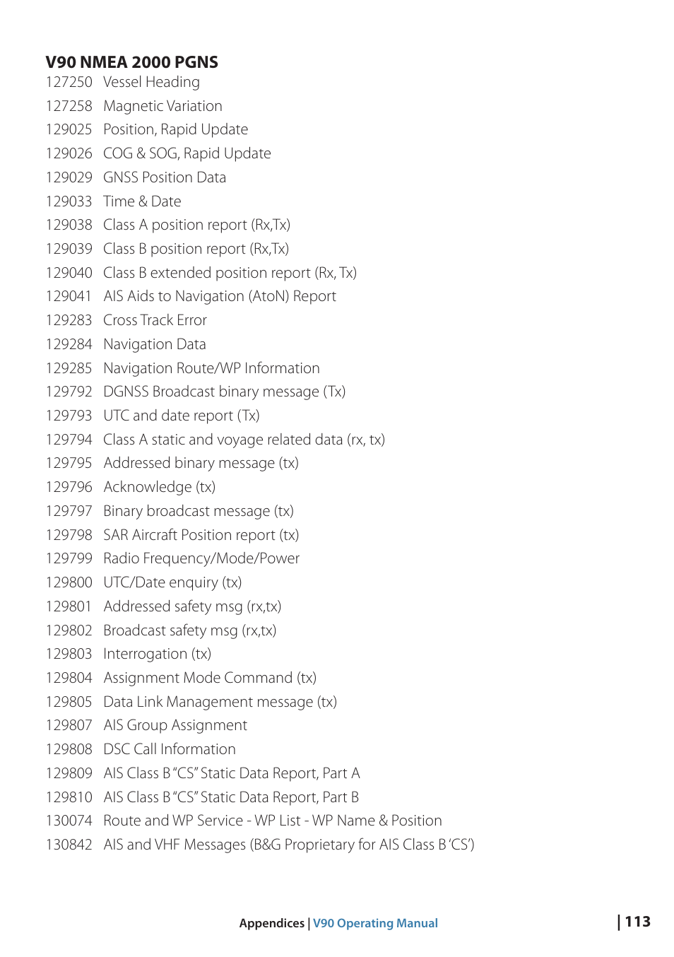 B&G V90 VHF Radio User Manual | Page 113 / 129