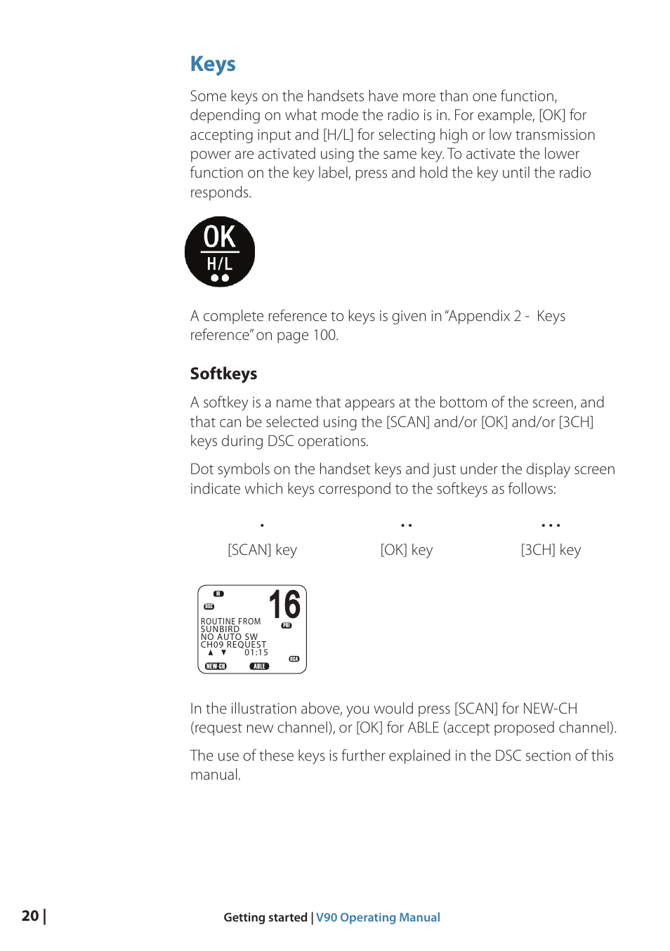 Keys, Softkeys | B&G V90 VHF Radio User Manual | Page 20 / 129