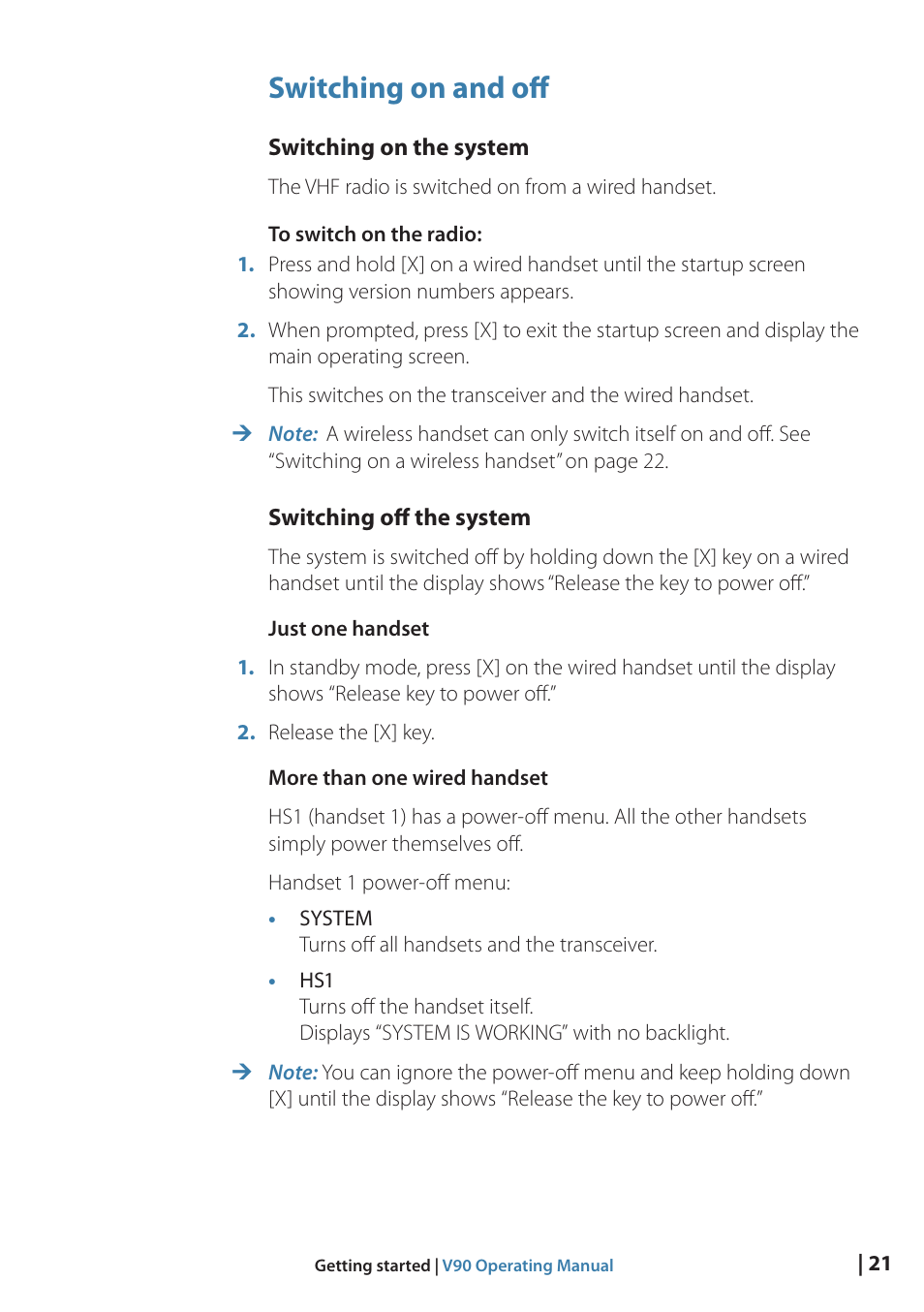 Switching on and off | B&G V90 VHF Radio User Manual | Page 21 / 129