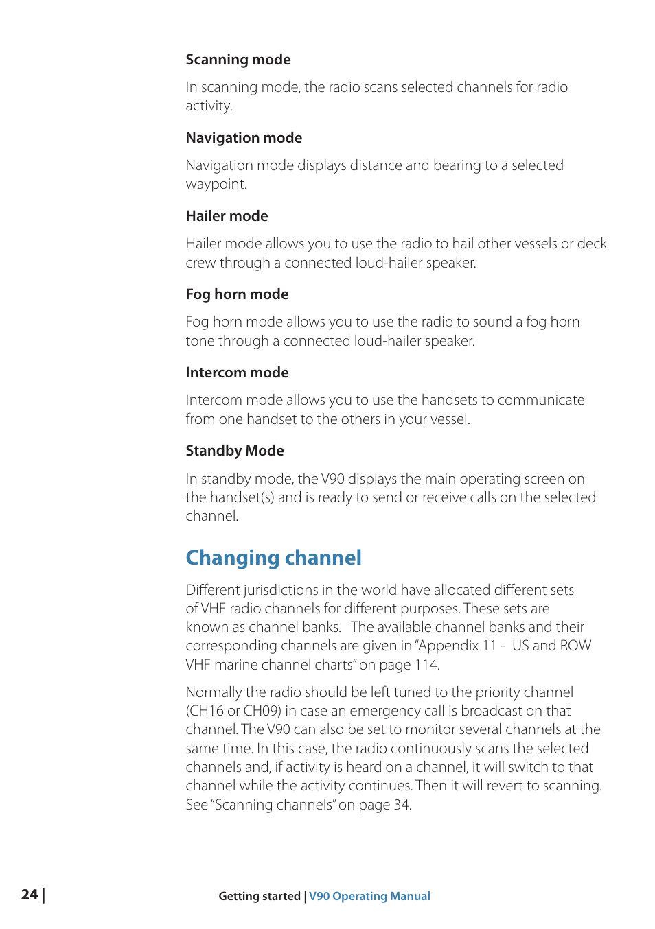 Changing channel | B&G V90 VHF Radio User Manual | Page 24 / 129