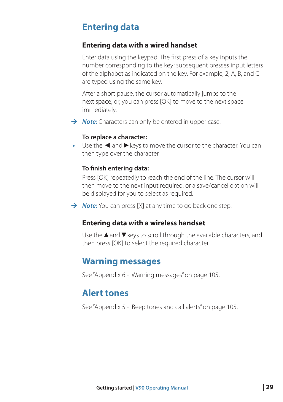 Entering data, Warning messages, Alert tones | B&G V90 VHF Radio User Manual | Page 29 / 129