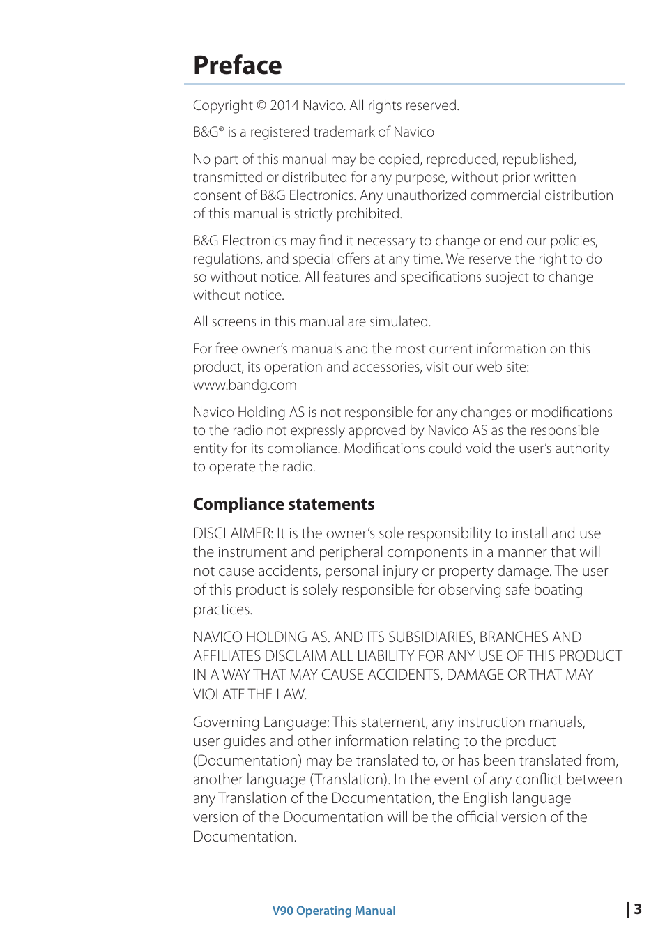 Preface | B&G V90 VHF Radio User Manual | Page 3 / 129