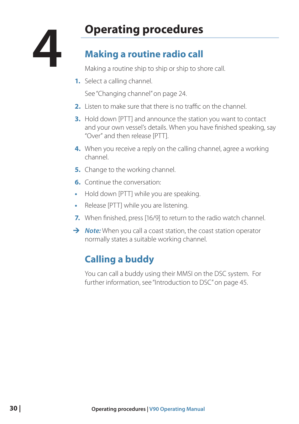 Operating procedures | B&G V90 VHF Radio User Manual | Page 30 / 129