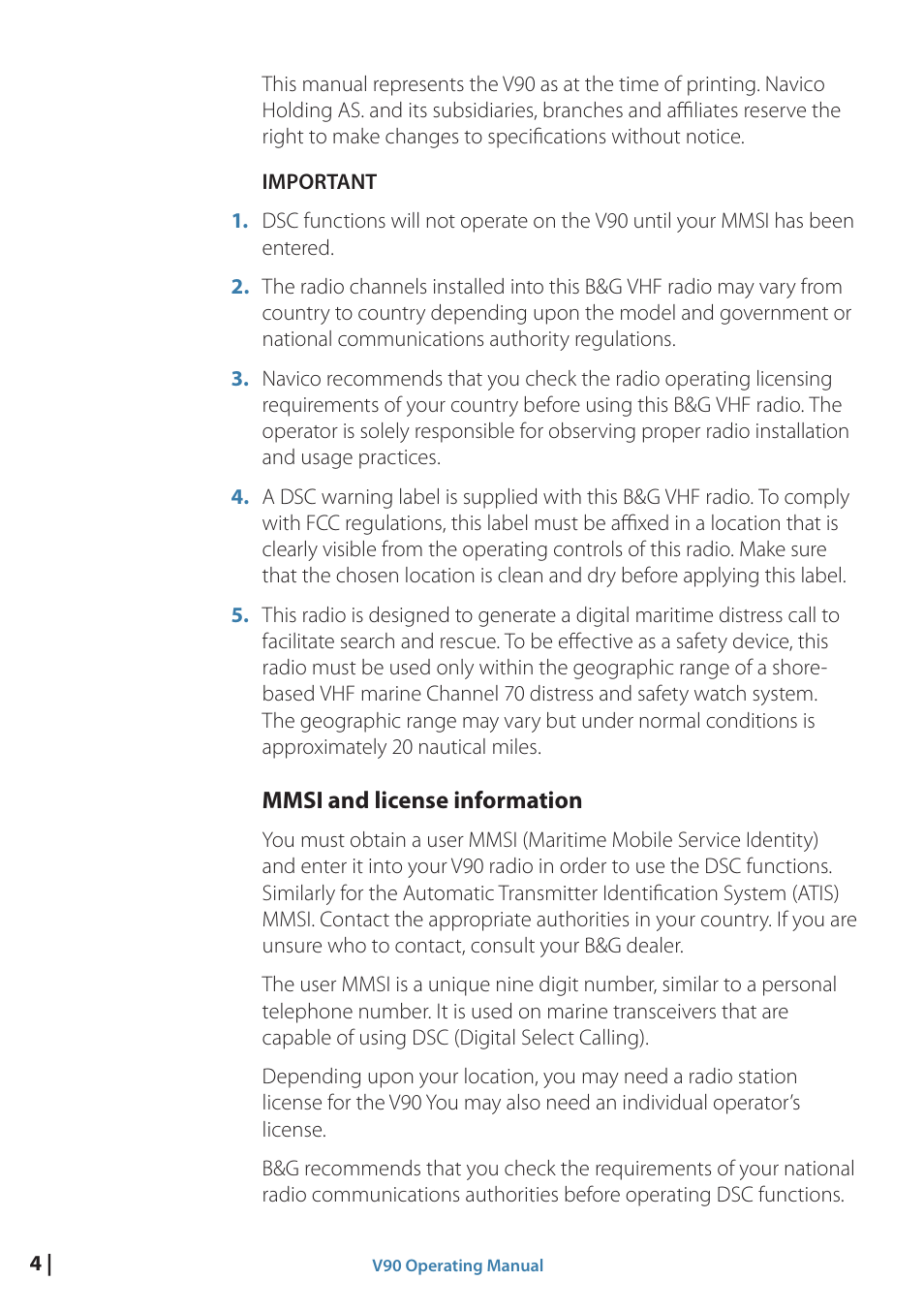 B&G V90 VHF Radio User Manual | Page 4 / 129