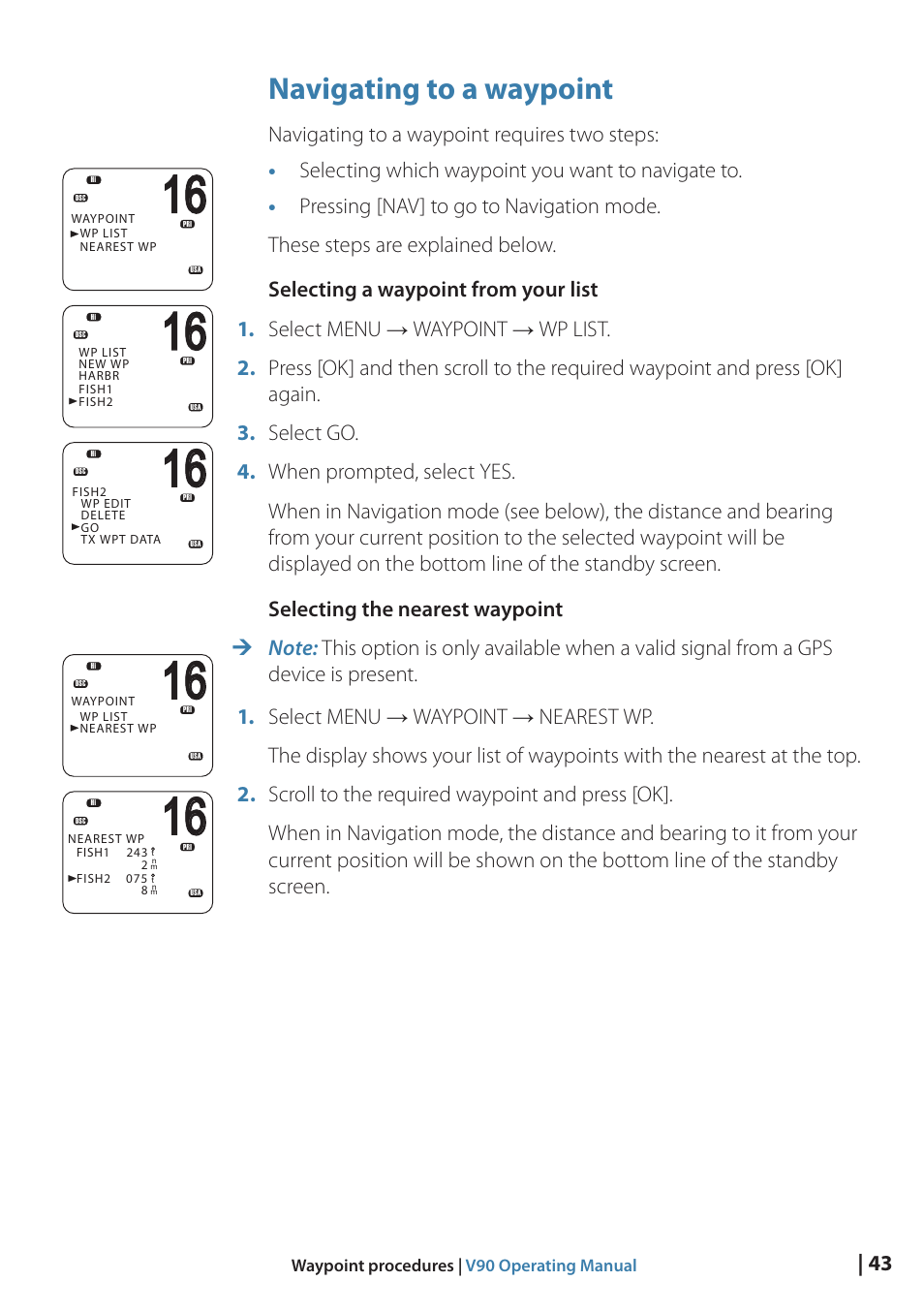 Navigating to a waypoint | B&G V90 VHF Radio User Manual | Page 43 / 129