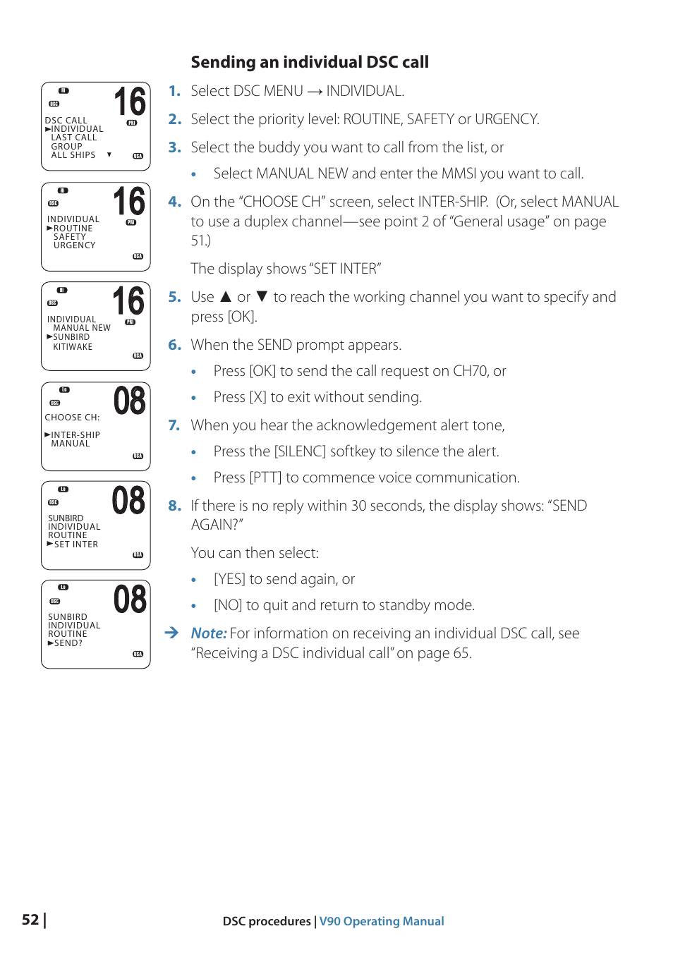 Sending an individual dsc call | B&G V90 VHF Radio User Manual | Page 52 / 129