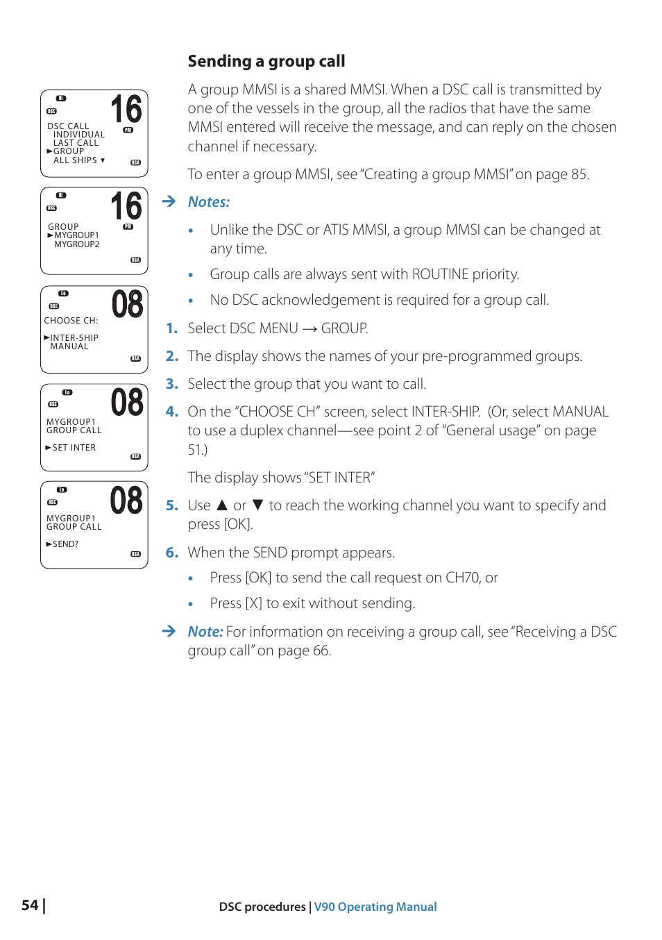 Sending a group call | B&G V90 VHF Radio User Manual | Page 54 / 129