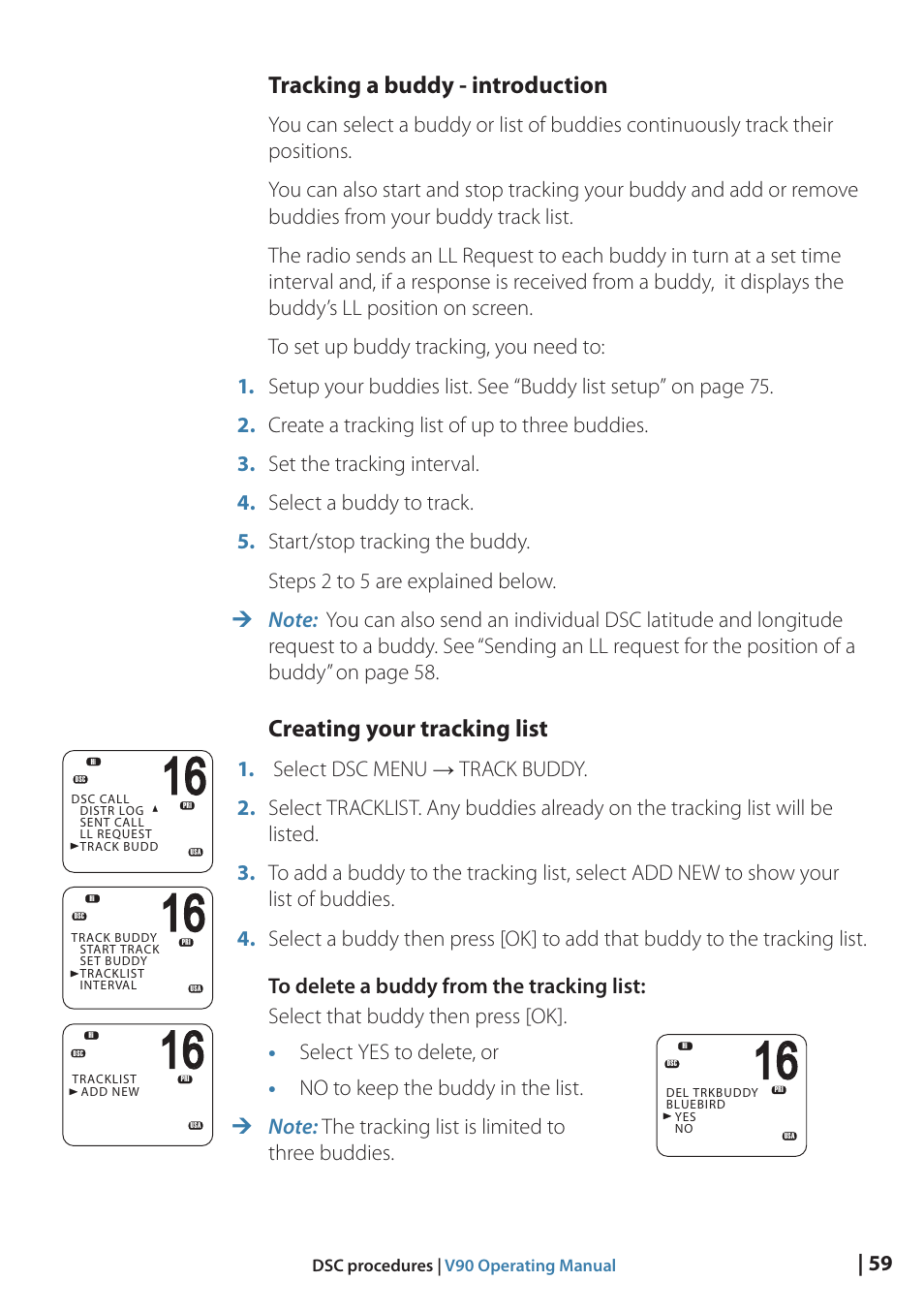 Tracking a buddy - introduction, Creating your tracking list | B&G V90 VHF Radio User Manual | Page 59 / 129