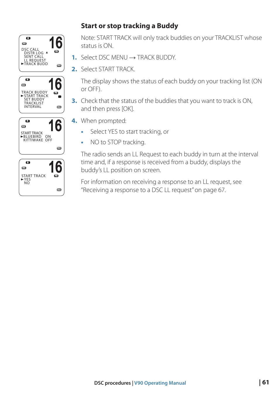 Start or stop tracking a buddy | B&G V90 VHF Radio User Manual | Page 61 / 129