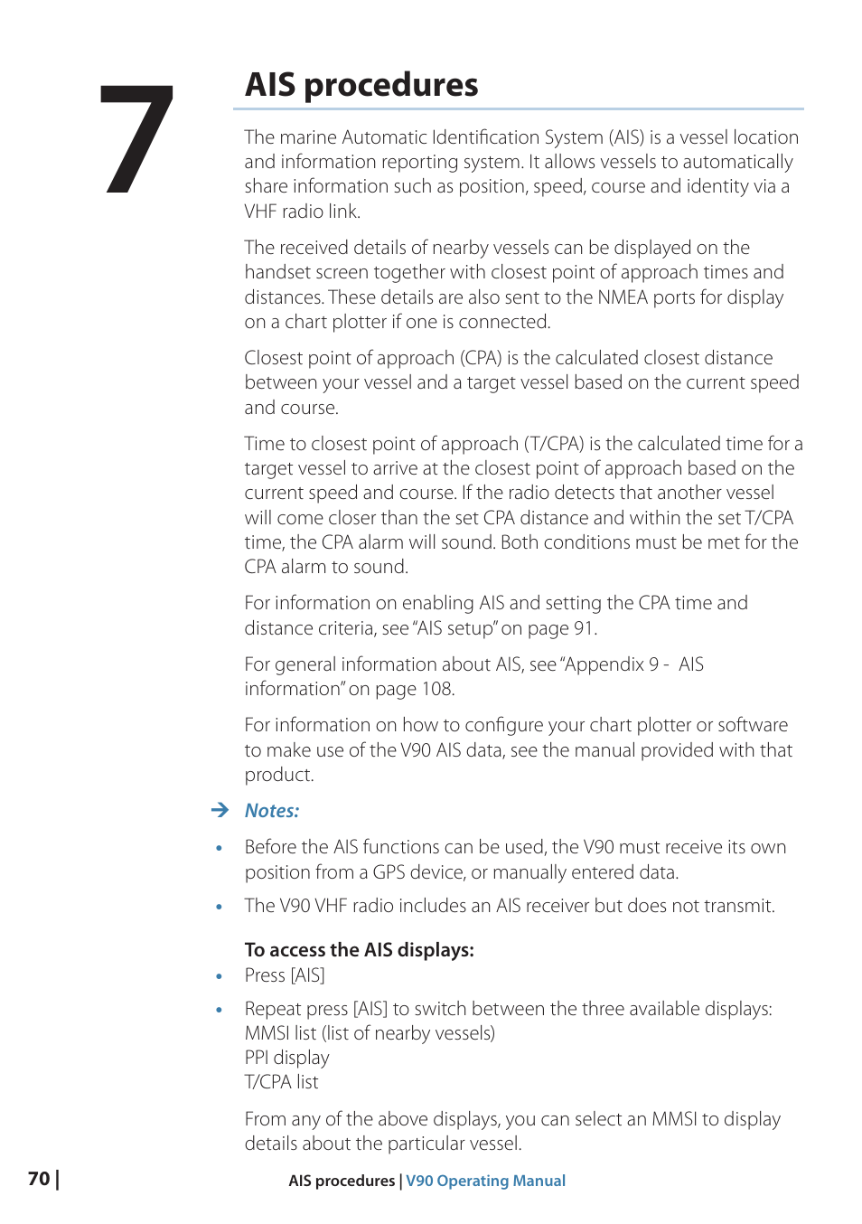 Ais procedures | B&G V90 VHF Radio User Manual | Page 70 / 129