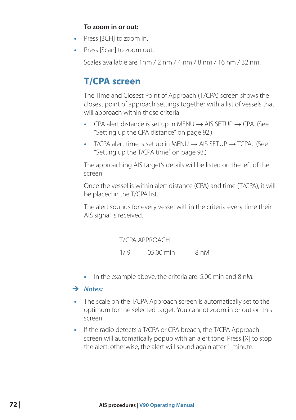 T/cpa screen | B&G V90 VHF Radio User Manual | Page 72 / 129