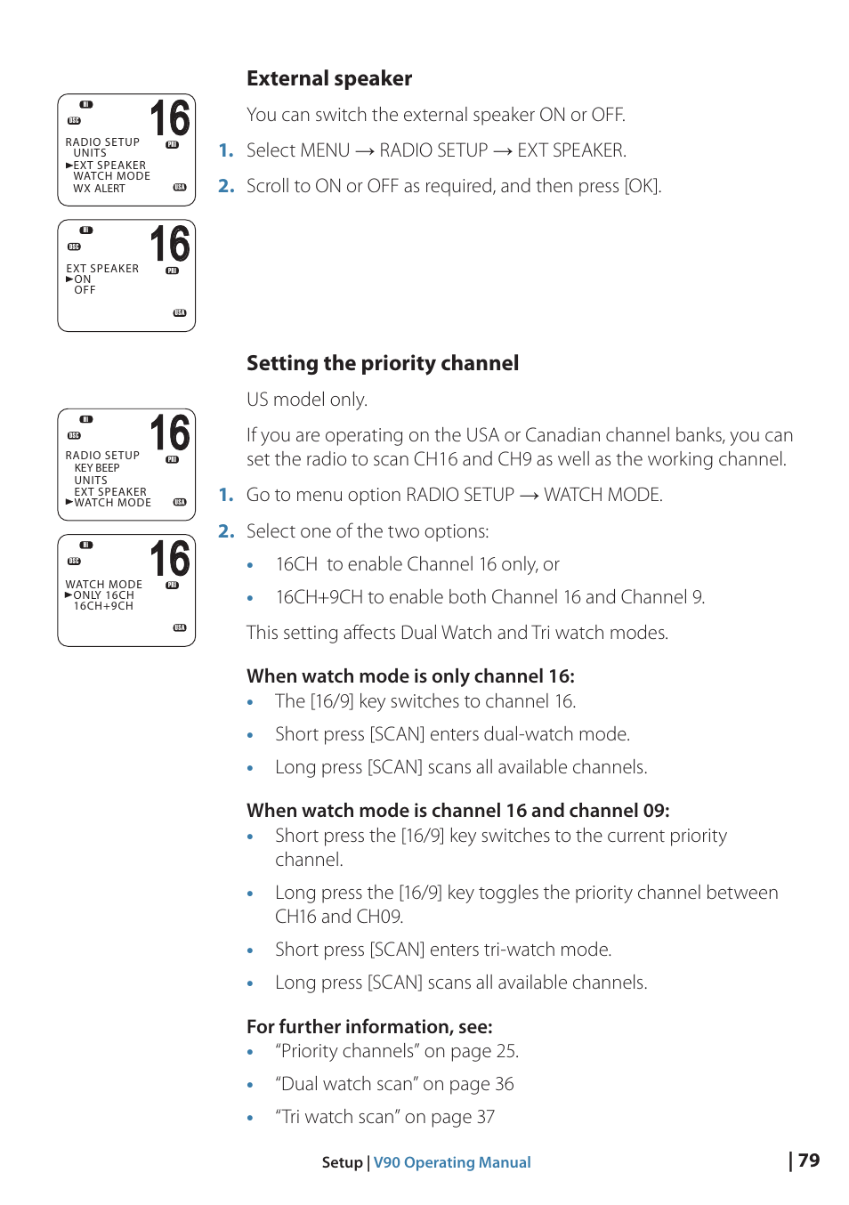 External speaker, Setting the priority channel | B&G V90 VHF Radio User Manual | Page 79 / 129