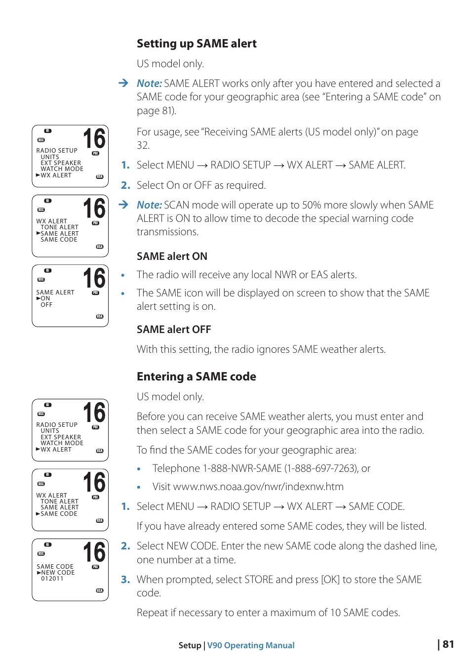 Setting up same alert, Entering a same code | B&G V90 VHF Radio User Manual | Page 81 / 129