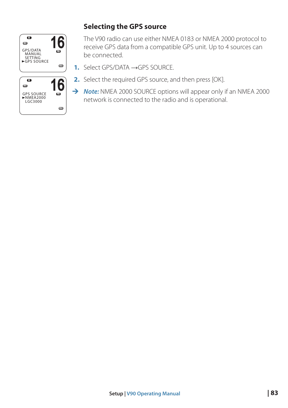 Selecting the gps source | B&G V90 VHF Radio User Manual | Page 83 / 129