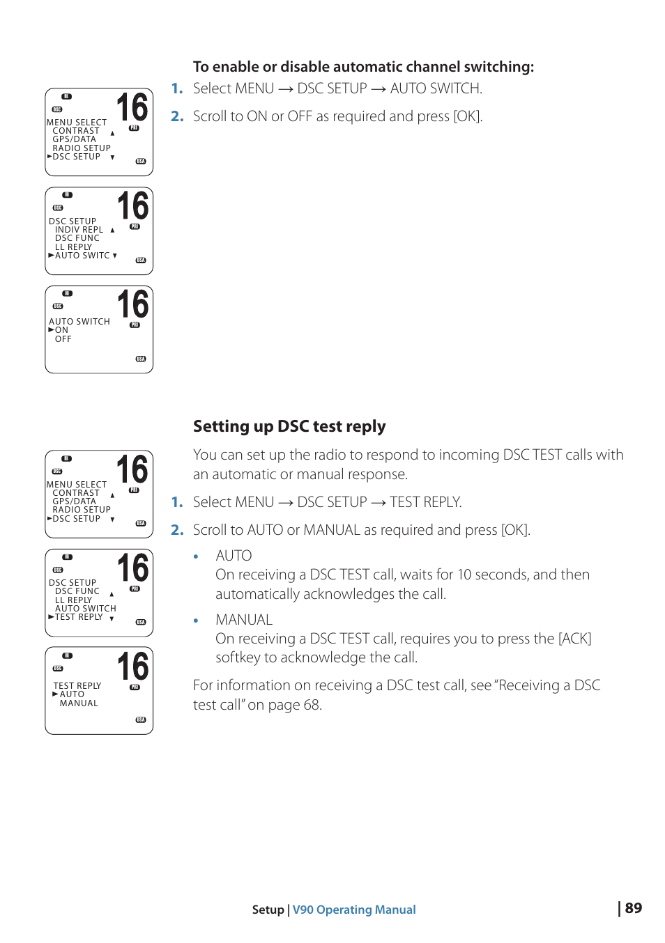 Setting up dsc test reply | B&G V90 VHF Radio User Manual | Page 89 / 129