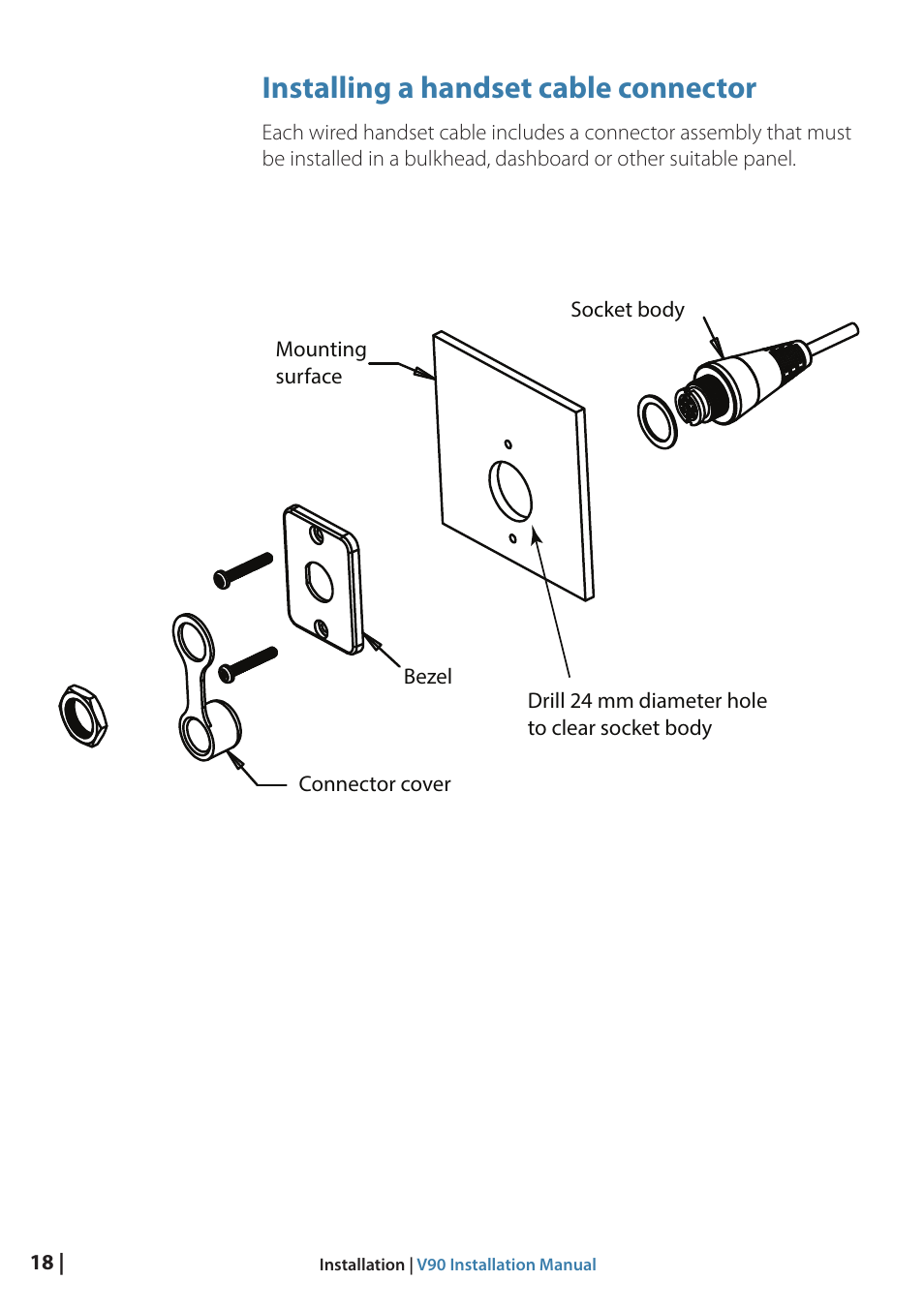 Installing a handset cable connector | B&G V90 VHF Radio User Manual | Page 18 / 29