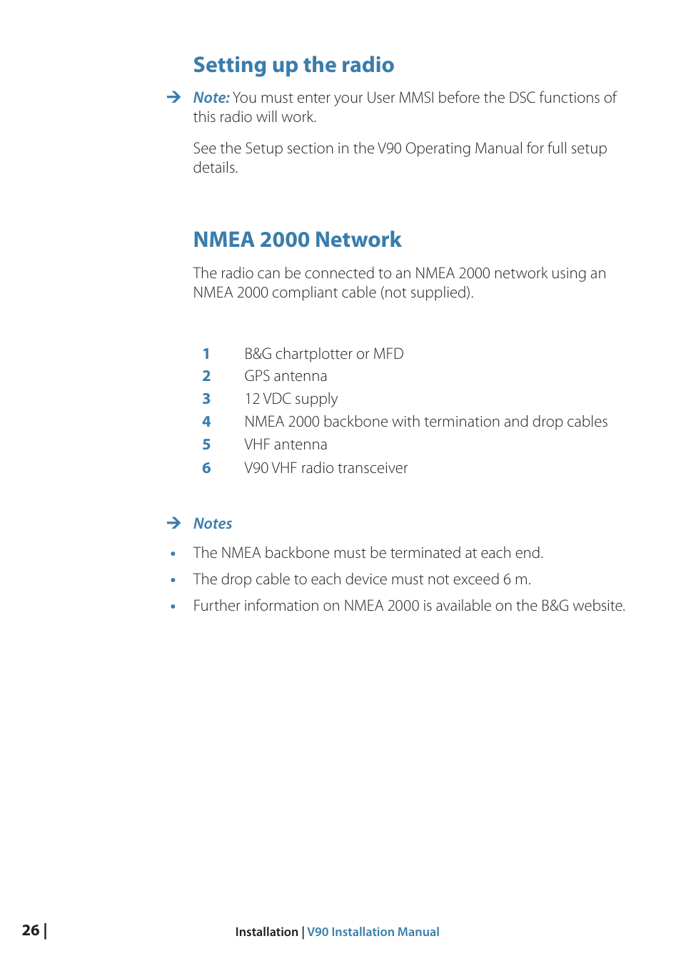 Setting up the radio, Nmea 2000 network | B&G V90 VHF Radio User Manual | Page 26 / 29