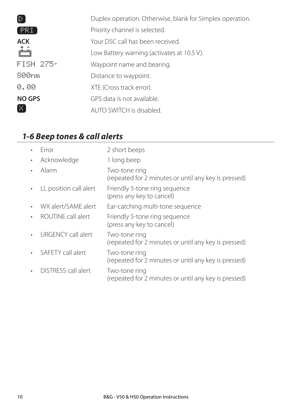 6 beep tones & call alerts | B&G H50 Wireless VHF Handset User Manual | Page 10 / 92
