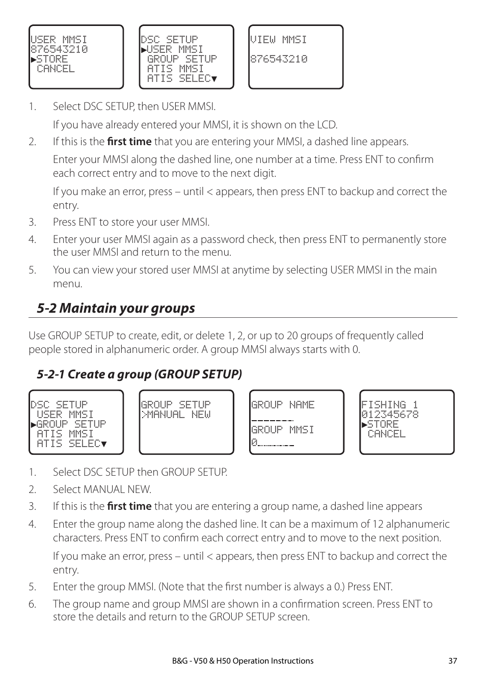 2 maintain your groups, 2-1 create a group (group setup) | B&G H50 Wireless VHF Handset User Manual | Page 37 / 92