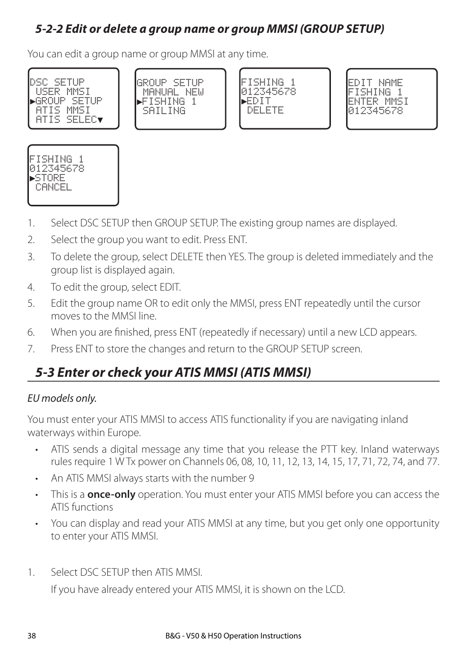 3 enter or check your atis mmsi (atis mmsi) | B&G H50 Wireless VHF Handset User Manual | Page 38 / 92