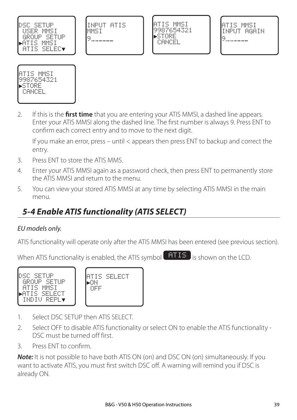 4 enable atis functionality (atis select) | B&G H50 Wireless VHF Handset User Manual | Page 39 / 92