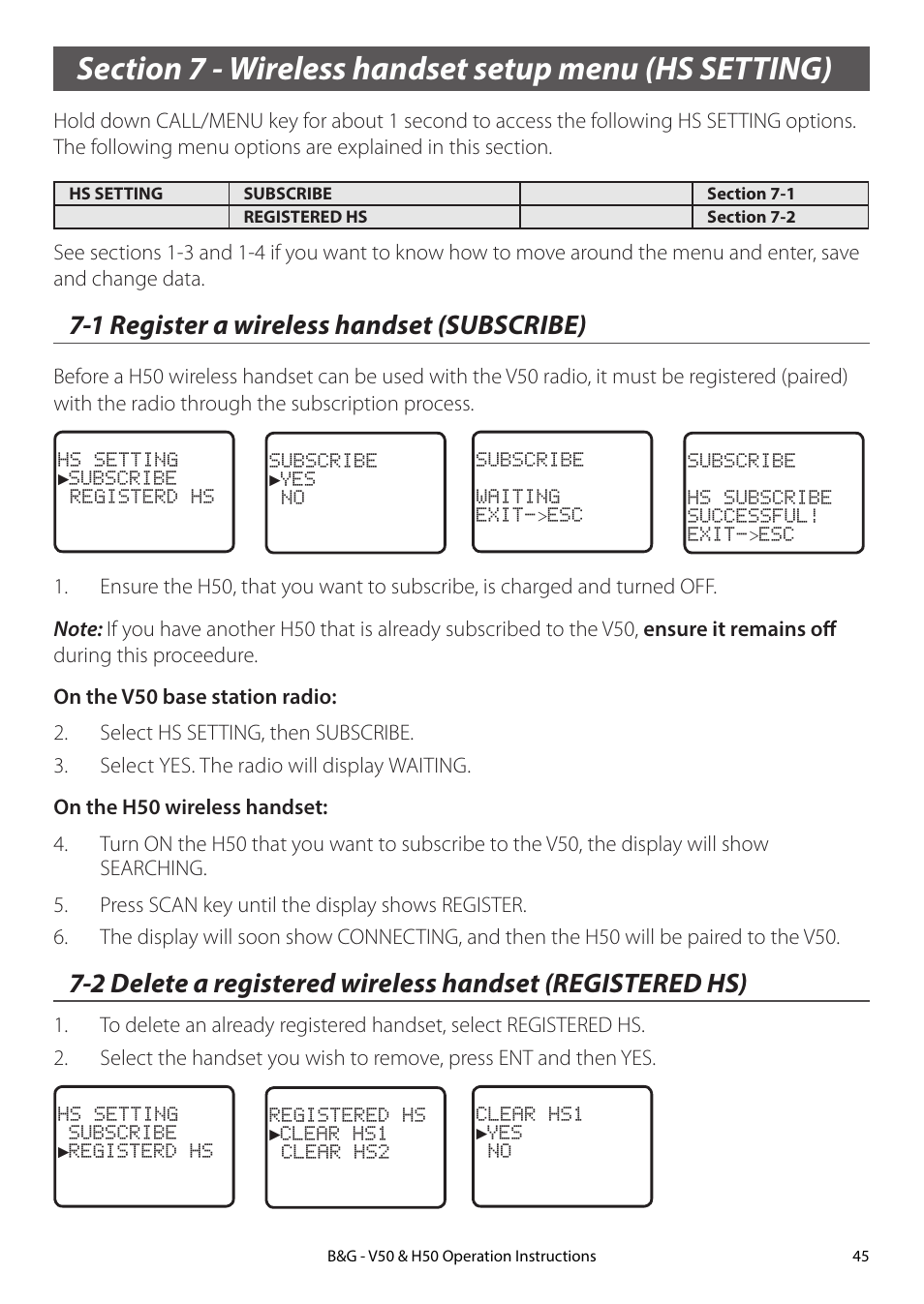 1 register a wireless handset (subscribe) | B&G H50 Wireless VHF Handset User Manual | Page 45 / 92