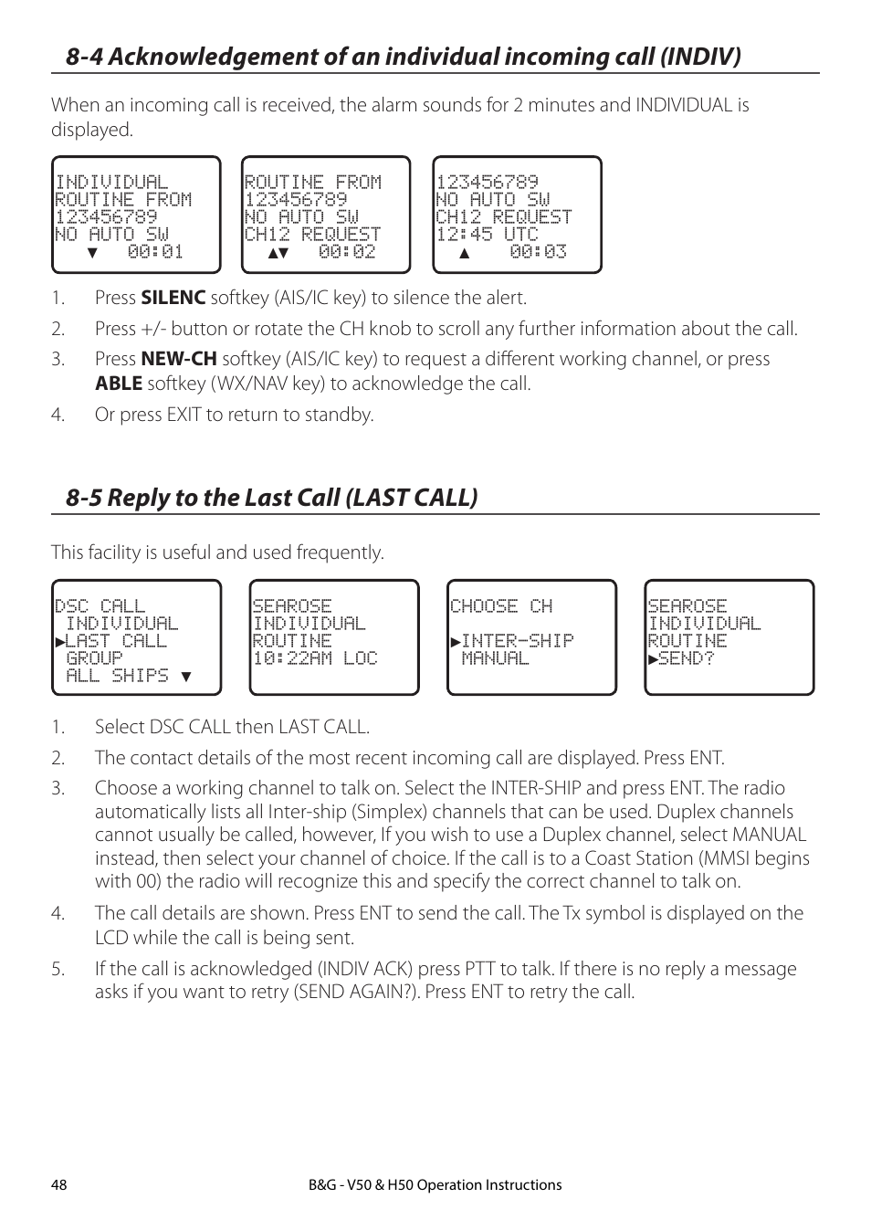 5 reply to the last call (last call) | B&G H50 Wireless VHF Handset User Manual | Page 48 / 92