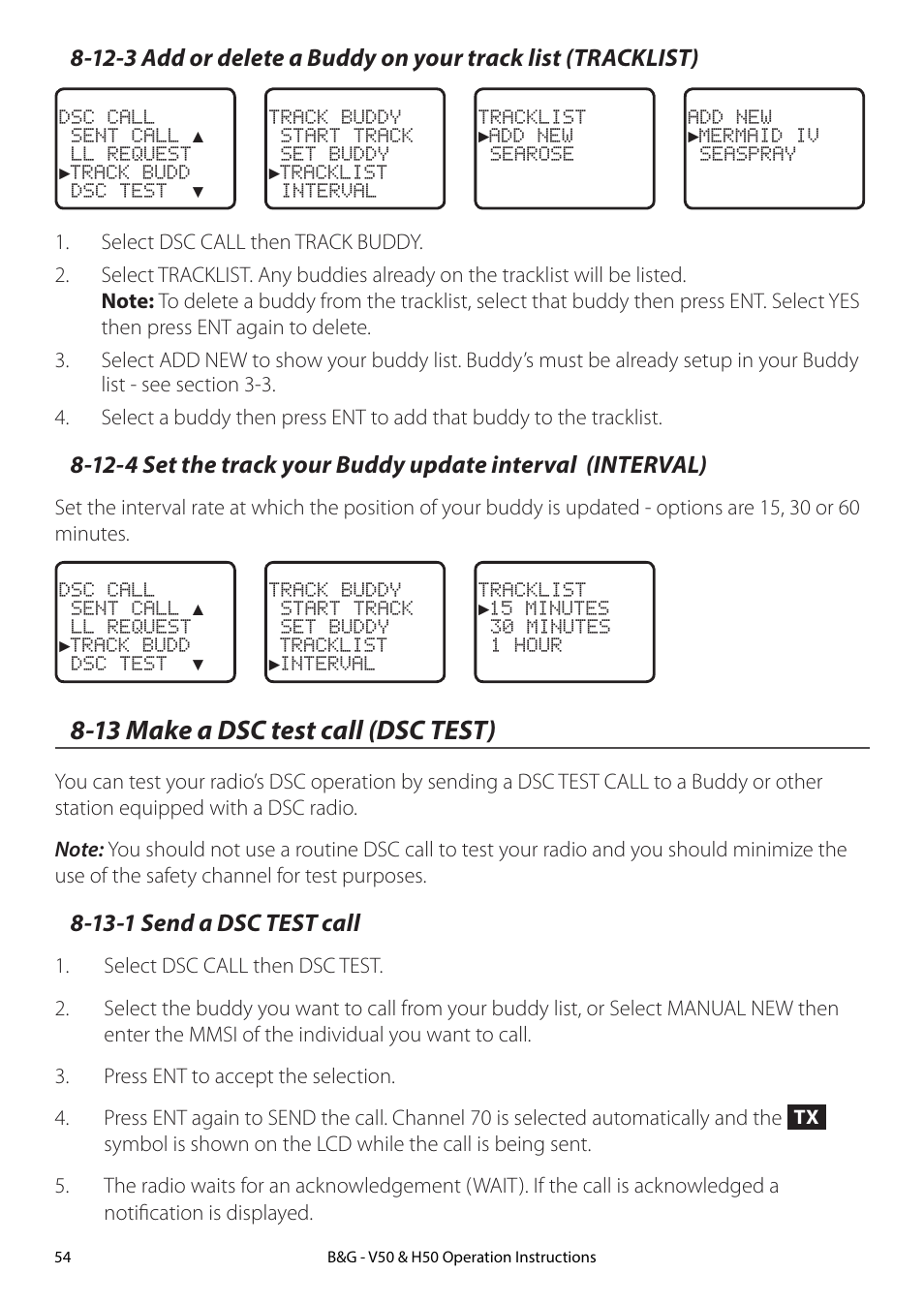 13 make a dsc test call (dsc test), 13-1 send a dsc test call | B&G H50 Wireless VHF Handset User Manual | Page 54 / 92