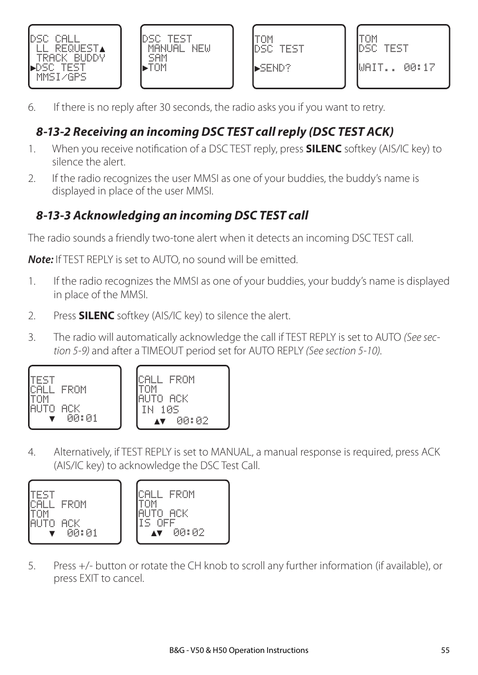 13-3 acknowledging an incoming dsc test call | B&G H50 Wireless VHF Handset User Manual | Page 55 / 92