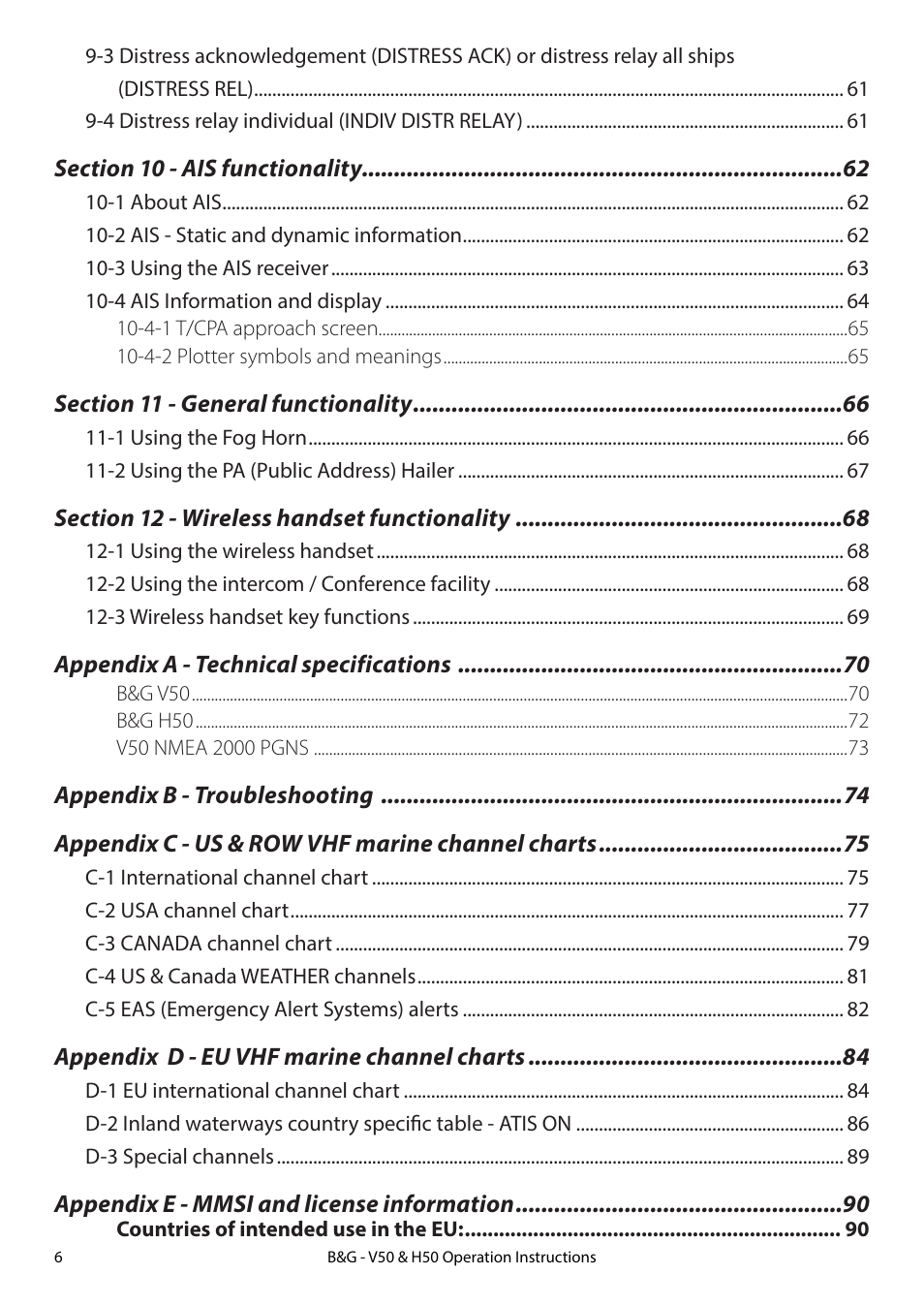 B&G H50 Wireless VHF Handset User Manual | Page 6 / 92