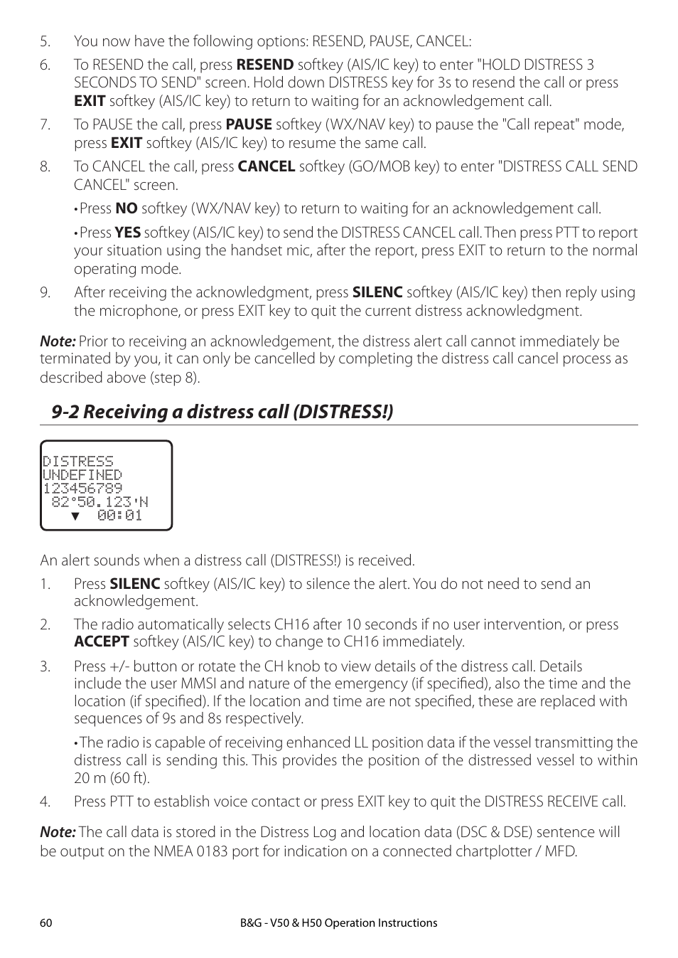 2 receiving a distress call (distress!) | B&G H50 Wireless VHF Handset User Manual | Page 60 / 92