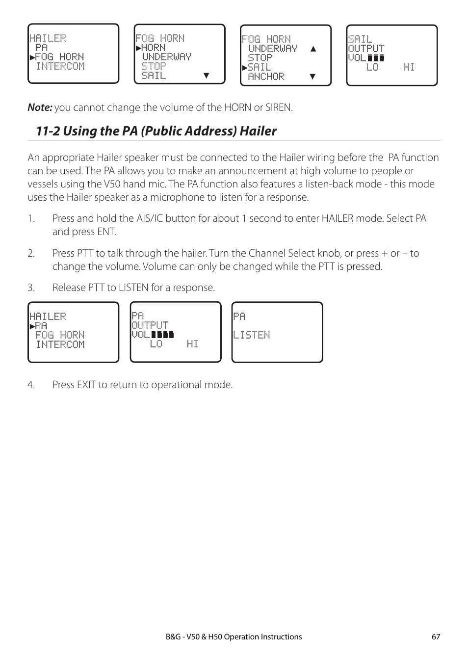 2 using the pa (public address) hailer | B&G H50 Wireless VHF Handset User Manual | Page 67 / 92