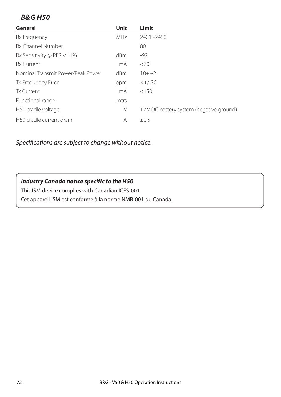 B&g h50 | B&G H50 Wireless VHF Handset User Manual | Page 72 / 92