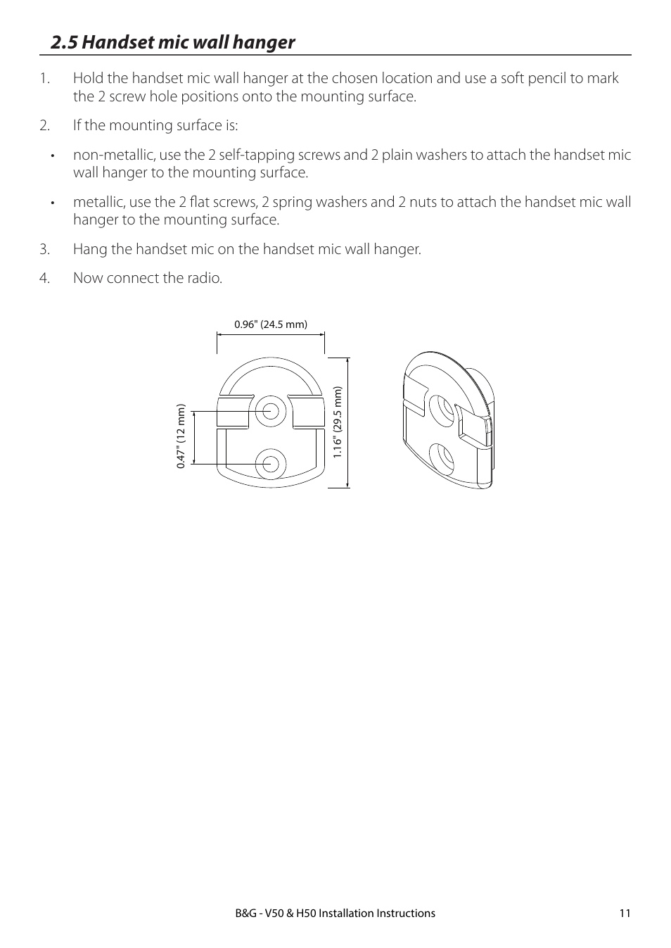 5 handset mic wall hanger | B&G H50 Wireless VHF Handset User Manual | Page 11 / 22