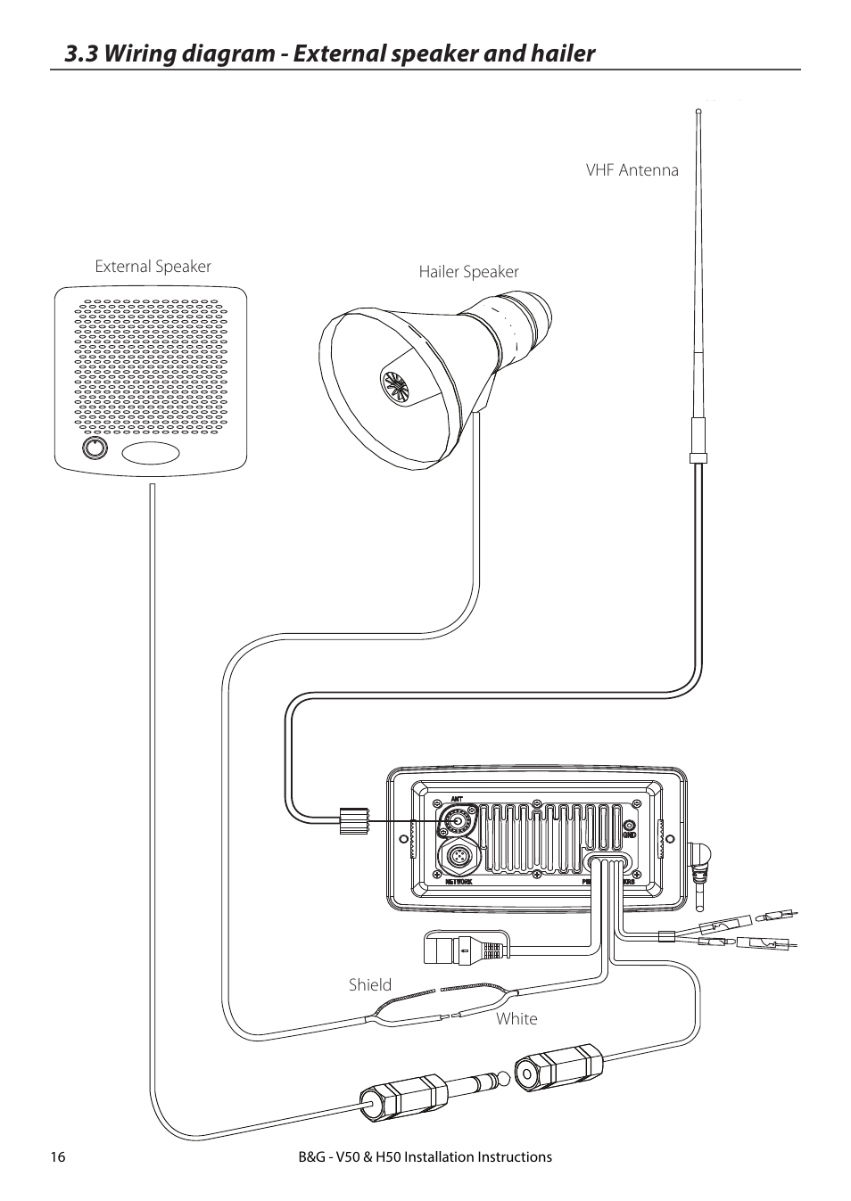 3 wiring diagram - external speaker and hailer | B&G H50 Wireless VHF Handset User Manual | Page 16 / 22